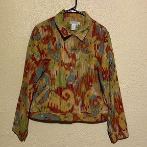 Coldwater Creek Jacket M Red Yellow Blue Green Paisley Print Long Sleeve Pockets